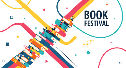 Obraz premium Vector illustration of book festival colorful graphic design elements