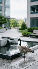 Fototapeta premium Canada goose stands near water feature
