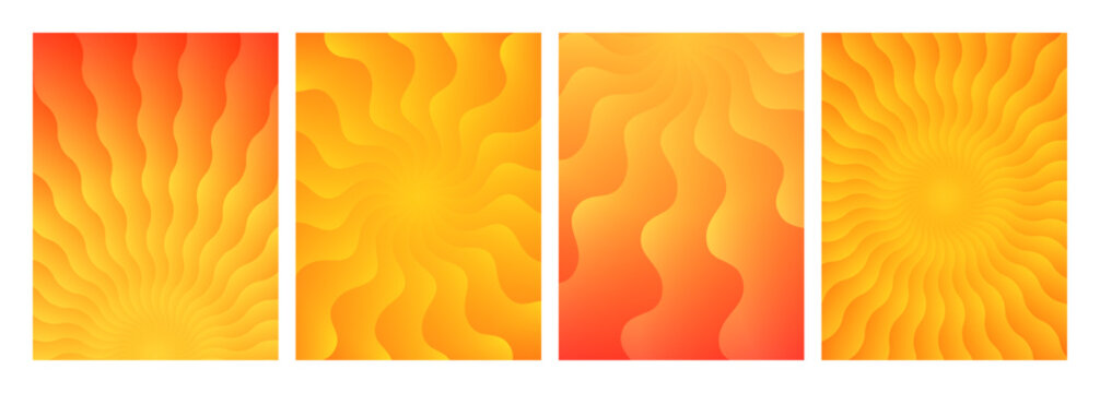 Summer Sun Abstract Orange Pattern. Vector Sunburst Yellow Gradient Background. Fun Groovy Sunflower Illustration. Wavy Retro Sun Burst Rays.