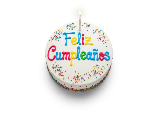 Joyful feliz cumpleanos cake decoration with colorful text and floral accents