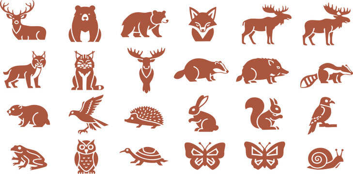 Collection of various wildlife animals in tribal style designs and patterns