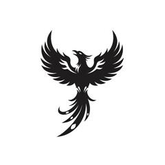 Obraz premium Silhouette of a mythical phoenix bird with outstretched wings and flowing tail feathers, symbolizing rebirth and strength.