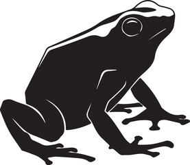Obraz premium Stylized black silhouette of a frog, featuring clean lines and contrasting white details for eyes and dorsal stripes.