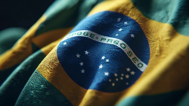 A detailed image of a flag with a deep blue circle with stars, text, and yellow stripes