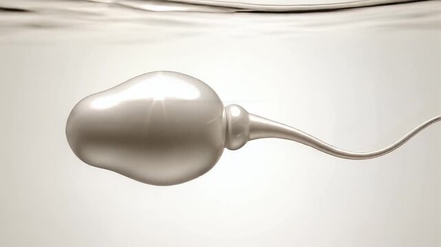 Sperm Cell Floating in Clear Liquid with Bright Reflections for Fertility Concept