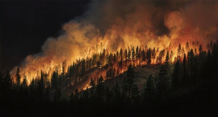 massive forest fire rages in the wilderness