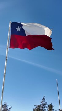 Chilean Flag Waving in Clear Blue Sky
