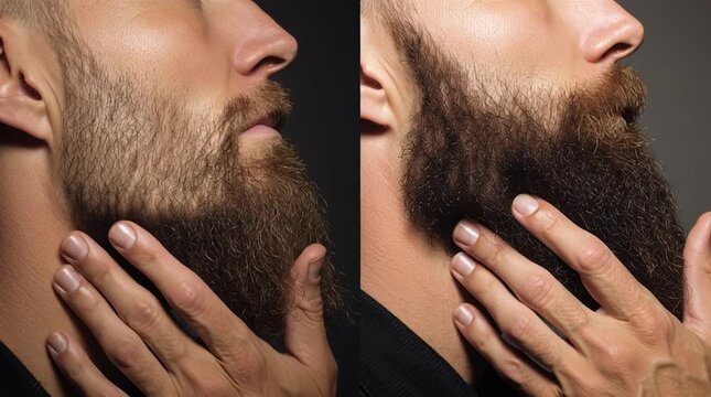 Bearded Contrast: Side-by-side comparison of a man's beard, showcasing different tones and textures, highlighting the beauty and variations in facial hair, and the care needed to maintain it.