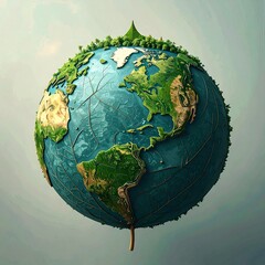 Fototapeta premium 3D Rendering of Eco-Friendly Earth Globe Floating with Environmental Sustainability Concept
