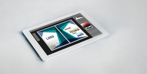 Fototapeta premium Graphic designer software for modern design of web page and commercial ads showing on the computer screen