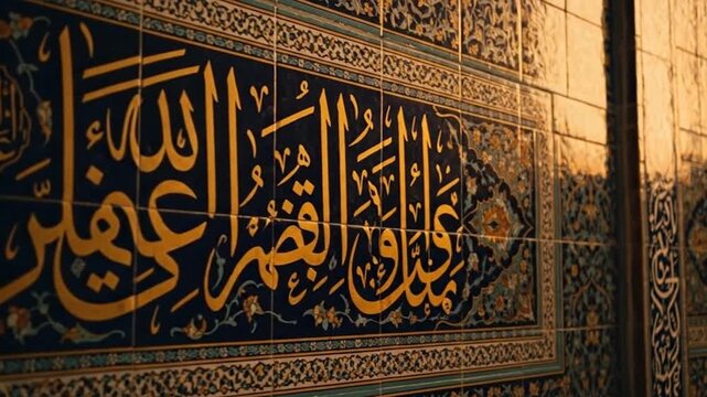 Islamic Calligraphy Animated Text Motion Cinematic Shot Warm Lighting Religious Context