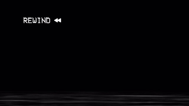 Rewind static noise on transparent background with text and lines suitable for video intros, retro graphics, media projects, or vintage themes. 4K. alpha channel.