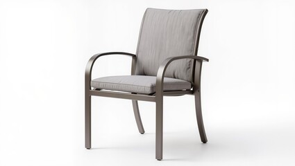 Fototapeta premium Modern outdoor patio dining chair with armrests isolated on white background, stylish garden furniture designed for terrace, patio or outdoor dining area.