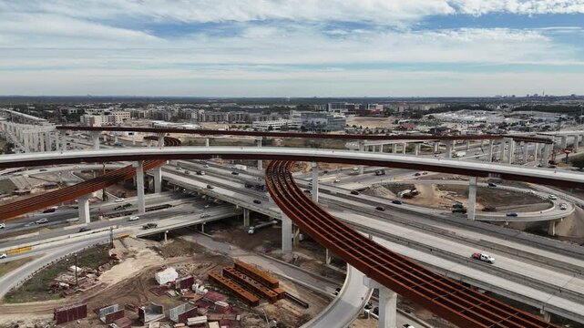 Interstate 10 and Loop 1604 highway interchange under construction in San Antonio, Texas 4K Aerial Drone Video
