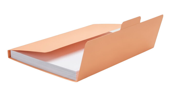 Open orange file folder with blank paper with paper stack PNG