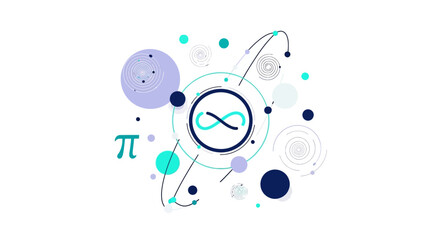 Obraz premium Vector illustration of a Pi Day symbol with mathematical formulas and icons on a colorful background, representing a special number in business and art.