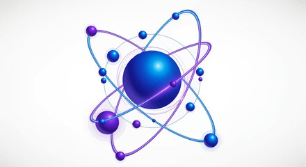 Vector illustration of an atom symbol with a mathematical formula and decimal numbers on a white background, representing a science concept for Pi Day or a special number in business and