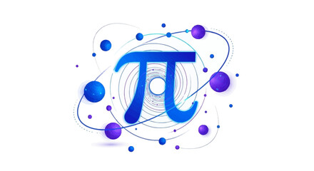 Illustration of the Pi symbol surrounded by colorful mathematical formulas and orbits on a white background, representing the Pi day concept in a creative design. © DIAHIMAGESNEW