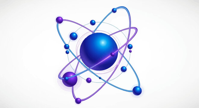 Vector illustration of an atom symbol with a mathematical formula and decimal numbers on a white background, representing a science concept for Pi Day or a special number in business and