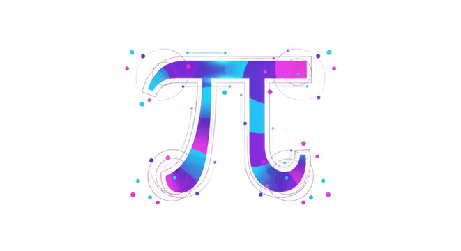 A colorful, stylized pi symbol with a mathematical formula design on a white background, representing the special number and Pi Day celebration in a vibrant, artistic way with a mix of