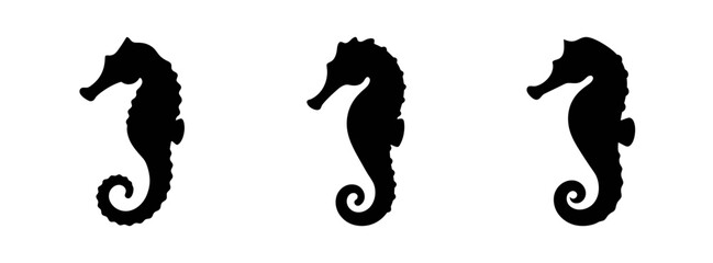 Obraz premium Three seahorse silhouette vector art for marine life illustration and sea animal graphic design projects