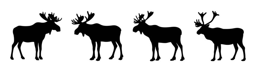 Obraz premium Four moose silhouette illustration vector graphic design template for wildlife and nature art print and decor