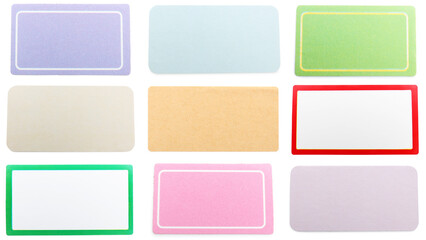Fototapeta premium Adhesive paper tags on white background, set