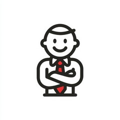 Obraz premium Happy businessman in suit with red tie crossing arms confidently