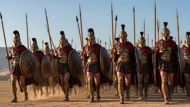 March of the Hoplites: A formation of ancient Greek warriors advancing in unison ready for battle