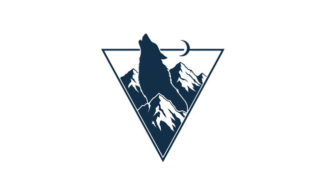 Wolf howling at moon over mountains in geometric triangle