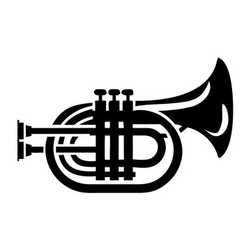 baritone horn silhouette icon illustration for brass music instrument band orchestra and performance design