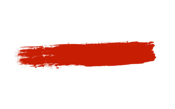Vibrant red acrylic paint brush stroke with textured edges on a clean white background, perfect for graphic design, banners, and artistic accents