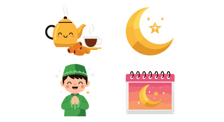 Icon Set Ramadhan Kareem, Eid Mubarak, Eid Al Fitr Flat Minimalist Design Illustration