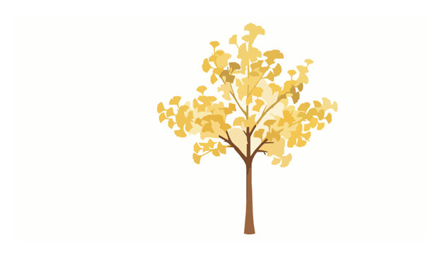 Beautiful ginkgo tree with vibrant yellow leaves watercolor autumn botanical illustration isolated on white