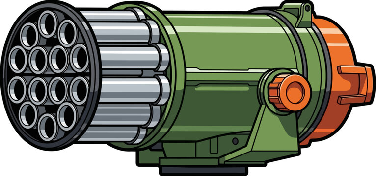 Military gatling gun weapon system illustration