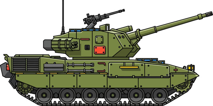 Modern green battle tank featuring a secondary machine gun