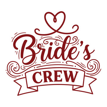 Bride's Crew Burgundy Hand-Drawn Typography with Swirls for Wedding Festivities typography design