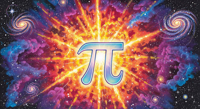 Pi day celebration artistic cosmic background, perfect for Pi Day celebrations, educational STEM posters, creative math-themed backgrounds, and modern classroom decor