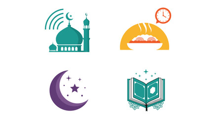 Fototapeta premium Icon Set Ramadhan Kareem, Eid Mubarak, Eid Al Fitr Flat Minimalist Design Illustration
