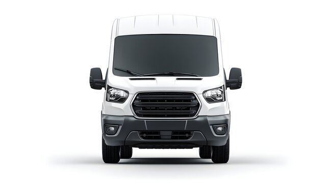 Front View of a White Ford Transit Van on a White Background.