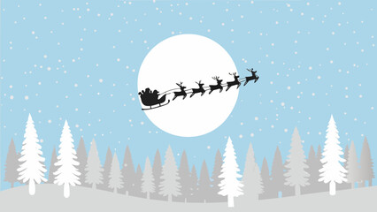 Santa claus and reindeer silhouetted against a large winter moon © Songita