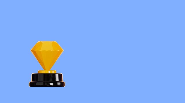 4K 3D Animation of a Golden Diamond Trophy Bouncing on Blue Background