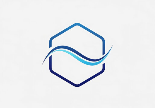 Blue hexagonal logo with wavy line on white background symbol curve
