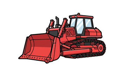 Red Bulldozer Construction Vehicle Cartoon Illustration © purnama