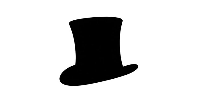 Black top hat silhouette graphic animation transitions in and out on white background stylish design concept