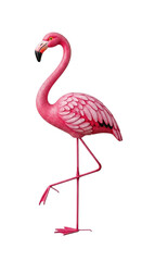 Obraz premium A vibrant flamingo statue standing with elegance against a simple backdrop. Its pink plumage and slender legs evoke a sense of grace and tropical charm.