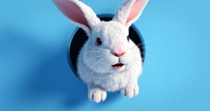 White rabbit ear on pastel blue background. Easter day. 3d rendering