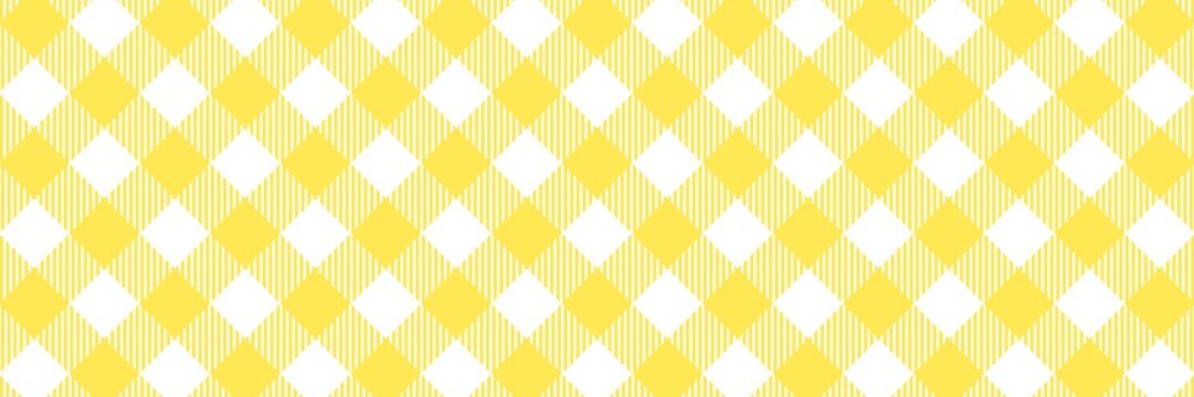 Cheerful bright yellow gingham argyle pattern with diagonal stripe texture. Sunny lemon checkered background for summer vibes, kids' fashion, and happy branding.
