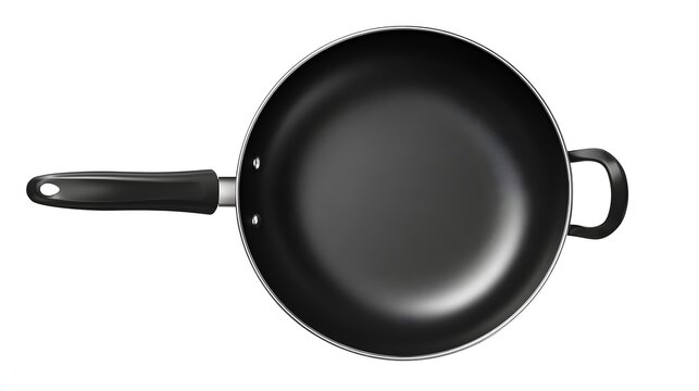 Top View of a Black Non-Stick Wok Pan with Handle and Loop.