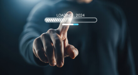 Obraz premium Loading 2024 Progress Bar Concept Technology New Year Future Innovation Digital Transformation Advancement Development Improvement Opportunity Growth Ahead